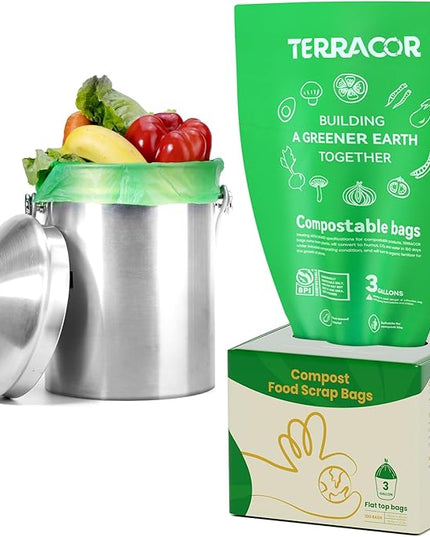 3 Gallon Compostable Food Scrap Bags, 100 Bags Compost Bags for Countertop Bin, BPI Certified and Meet The ASTM D6400 Standard