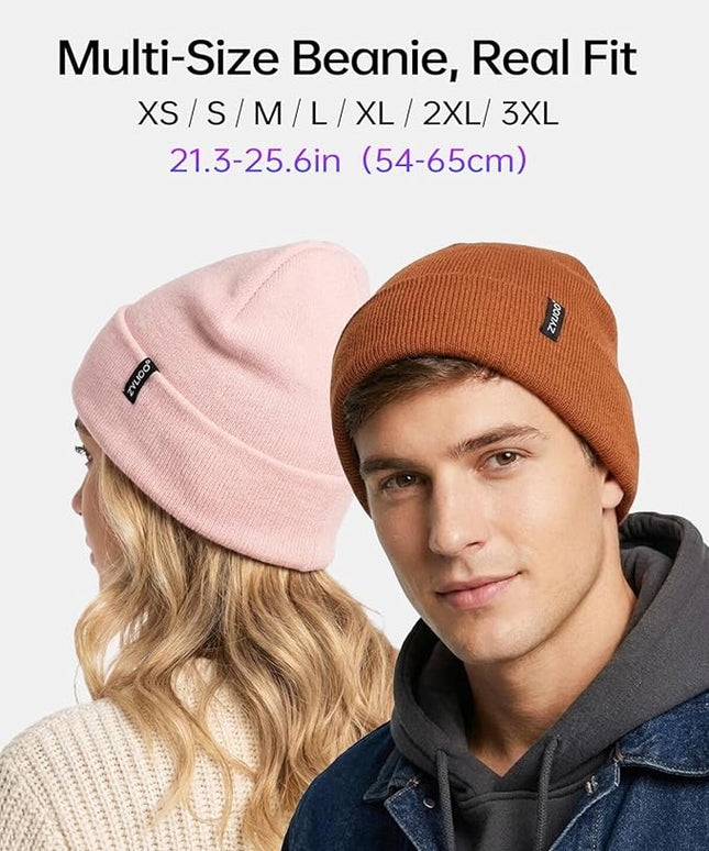 Zylioo Oversize Beanie Hats, XXL Big Size Ribbed Knit Cuffed Winter Hat for Cold Weather, Warm Skull Watch Cap