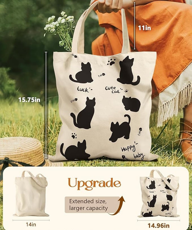 Aesthetic Tote Bag for Girls - with Magnetic Buckle and Zipper Inner Pocket for Women Lady Canvas Cotton Tote Bag