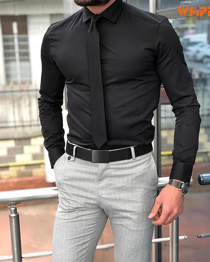 WHIPPY Canvas Web Belt Flip-Top Solid Black Military Buckle Fully Adjustable Mens Webbing Belts Cut To Fit