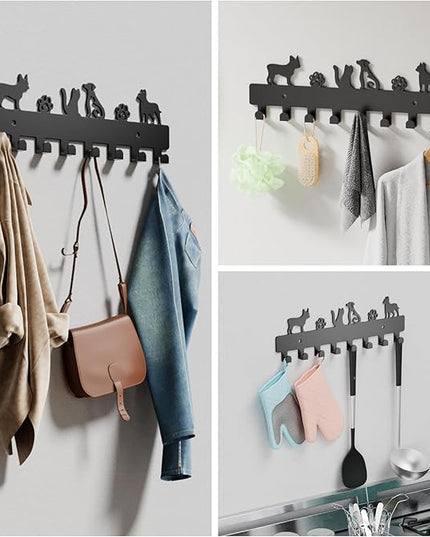 GTK Key Hooks with 8 Hooks Wall Mounted, Key Holder for Wall Decor, Dog Key Holder for Entryway, Self Adhesive Cat Key Rack for Living Room