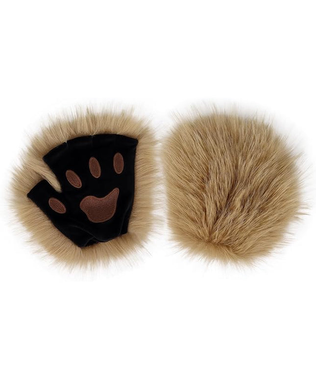 HAOAN Wolf Paw Gloves Faux Fur Cat Fingerless Mittens Winter Warm Cosplay Halloween Fancy Party Costume Accessories