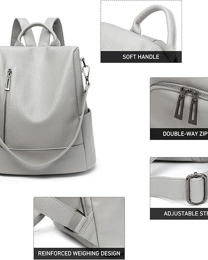 Didida Fashion Backpack Purse For Women Anti-theft Rucksack Pu Leather Lightweight Water-resistant Shoulder Bag,Gray