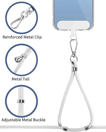 CACOE Phone Lanyard 2 Pcs-1 Pcs Adjustable Neck Strap, 1 Pcs Wrist Strap, 2 Pads, Universal Crossbody Multifuctional Cell Phone Lanyards Compatible with Most Smartphones(White)