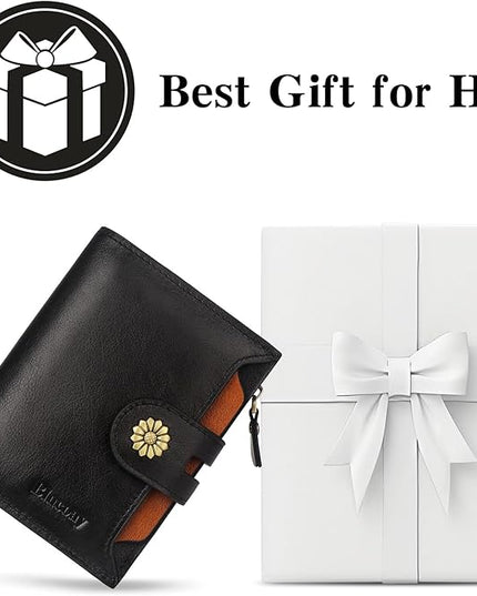 Blucoay Wallet Women,RFID Blocking Leather Womens Wallet Bifold Compact Card Holder Small Wallet for Women with Removable ID Window blackbrown