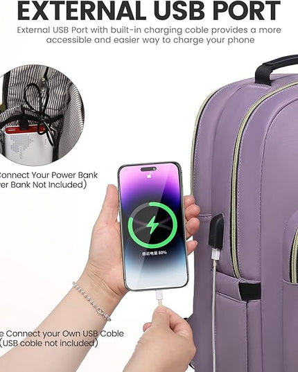 LOVEVOOK Laptop Backpack for Women 15.6 inch,Cute Womens Travel Backpack Purse,Professional Laptop Computer Bag,Waterproof Work Business College Teacher Bag Carry on Backpack with USB Port,Taro Purple