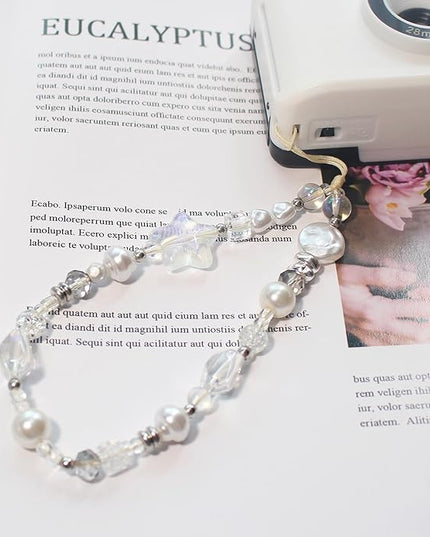 Beaded Camera Wrist Strap, Cute Phone Charms Strap, Pearl Bracelet Wrist Strap, Phone Keychain Decoration for Wallet