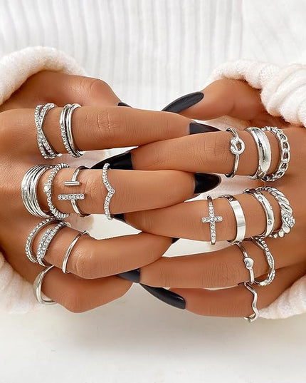 KISS WIFE Goldenen Silvery Black Kunckle Rings Set for Women, Dainty Simple Trendy Cute Stackable Finger Rings Pack, Perfect for Stacking Layering on Thumb and Knuckle, Mixed Size, Jewelry Gift
