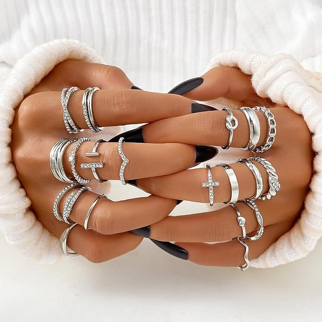 KISS WIFE Goldenen Silvery Black Kunckle Rings Set for Women, Dainty Simple Trendy Cute Stackable Finger Rings Pack, Perfect for Stacking Layering on Thumb and Knuckle, Mixed Size, Jewelry Gift