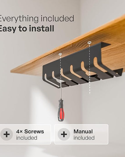 PAMO Cable Management Under Desk for Easy mounting Under-Table I Set of 2 - with 10X Cable Ties I Desk Organizer for Office/Home Office Table Thoughtful Cable Tray Holder