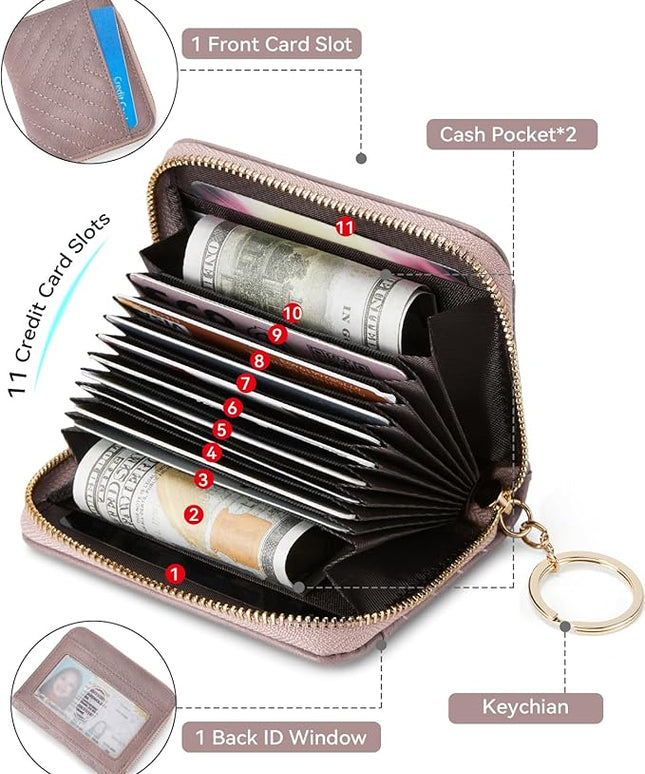 BOSTANTEN Credit Card Holder Wallet RFID Blocking Leather Small Wallet for Women Zipper Keychain Wallet with Wristlet Purple