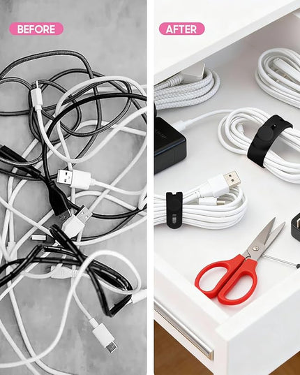 25Pack Silicone Cable Ties,Reusable Cord Organizer for Bundling Electrical Cords,Adjustable Data Cable Organizer Ties,High Elasticity Cable Straps for Home/Office/School/Travel(Black)