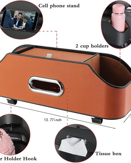 Car Seat Back Organizer - Stylish & Functional Storage for Family Adventures - Cup Holders, Tissue Box & Hooks - Perfect for Kids, Road Trips & Travel (Orange)