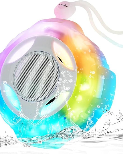 comiso Shower Bluetooth Speaker, Waterproof Bluetooth Speakers IPX7, Floating Portable Wireless Speaker with LED Light, Loud HD Sound and Bass for Travel Beach Shower, Ideal Gifts for Men and Women