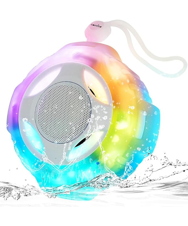 comiso Shower Bluetooth Speaker, Waterproof Bluetooth Speakers IPX7, Floating Portable Wireless Speaker with LED Light, Loud HD Sound and Bass for Travel Beach Shower, Ideal Gifts for Men and Women