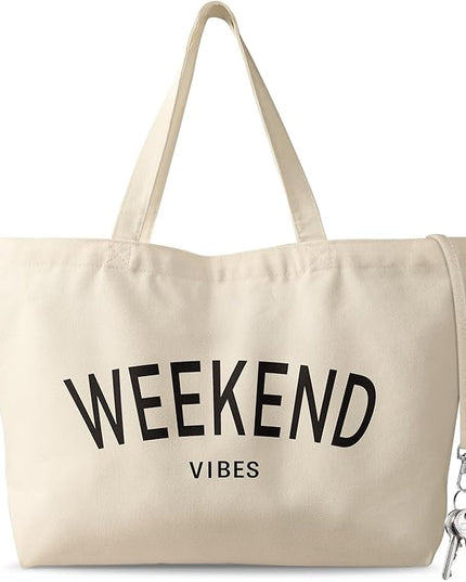 Large Tote Bag for Women - Aesthetic Cute Big Canvas Bags with Zipper Cotton Shoulder Bag for Gym, Travel, Work