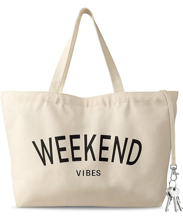 Large Tote Bag for Women - Aesthetic Cute Big Canvas Bags with Zipper Cotton Shoulder Bag for Gym, Travel, Work