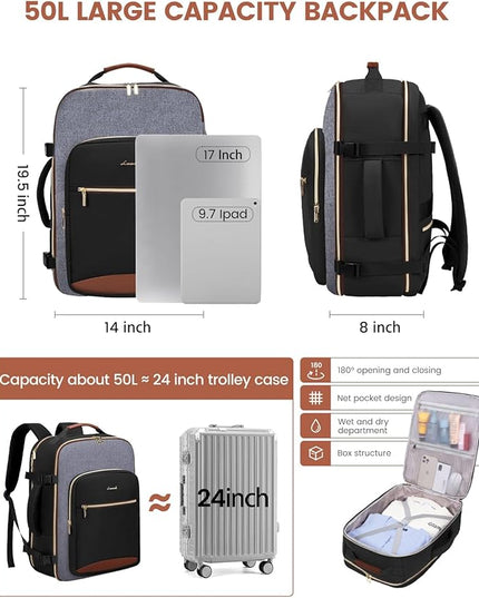 LOVEVOOK 50L Travel Backpack for Women & Men, Airline Approved Carry On Luggage with 3 Packing Cubes, TSA Overnight Bags, Waterproof Personal Item Bag, Weekender Essentials Backpacks fits 17" Laptop