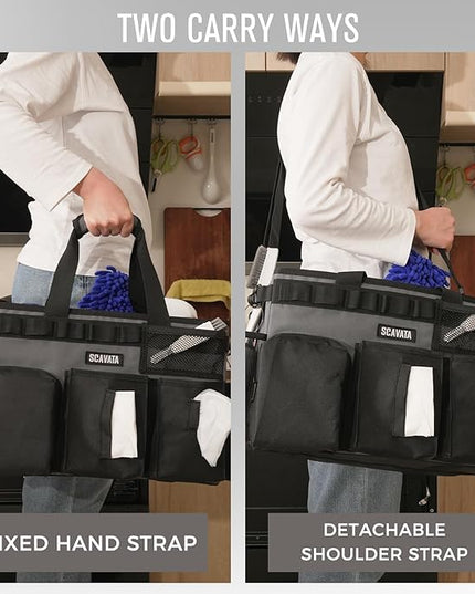 Wearable Cleaning Caddy Bag, Cleaning Caddy Supplies Organizer with Handle & Shoulder Straps for Housekeepers, Under Sink & Car Cleaning Tool Organizers with 4 Foldable Divider (GraphiteGrey)