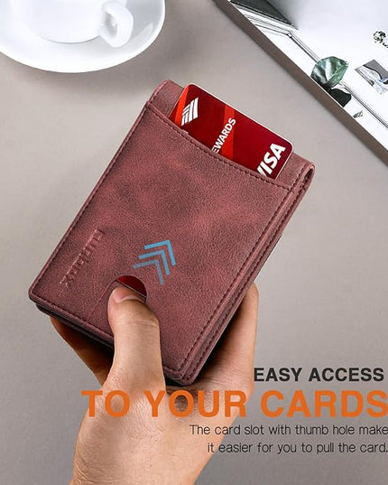 RUNBOX Slim Wallet for Men Genuine Leather RFID Blocking Bifold Minimalist Front Pocket Mens Wallet with Money Clip Thin Gift Box