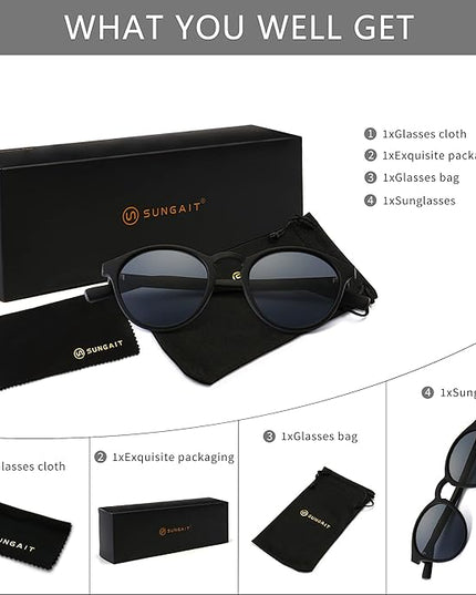 SUNGAIT Classic Vintage Round Polarized Sunglasses for Women Men Retro Style UV400