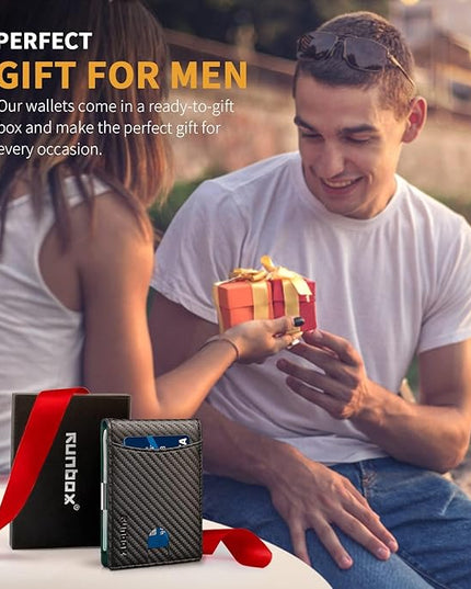 RUNBOX Slim Money Clip Wallets for Men RFID Blocking 11 Card Holder Minimalist Small Leather Bifold Men's Front Pocket Wallet Gift Box