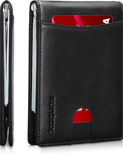 RUNBOX Slim Money Clip Wallets for Men RFID Blocking 11 Card Holder Minimalist Small Thin Carbon Leather Bifold Mens Front Pocket Wallet Gift Box