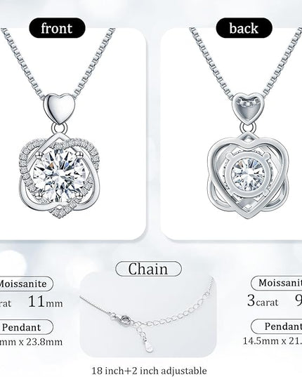InfinityLove Heart Necklaces for Women, 5-3 Carats Moissanite, Sterling Silver Pendant Jewelry, Anniversary Birthday Gifts for Wife, Girlfriend, Daughter, Mom