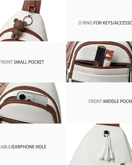 Sling Bag for Women Crossbody Bags Fanny Pack Sling Purse Backpack Vegan Leather Shoulder Bag Travel Anti Theft Beige