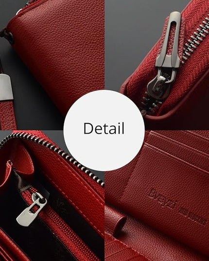 Bveyzi Women RFID Blocking Wallet Leather Zip Around Phone Clutch Large Capacity Ladies Travel Purse Wristlet | RFID Blocking, Zip Around, Large Capacity