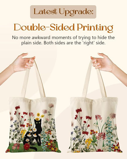 Aesthetic Tote Bag for Women- with Magnetic Buckle and Zipper Inner Pocket Cloth Cotton Canvas Tote Bags