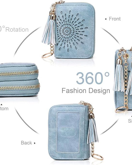 APHISON RFID Credit Card Holder Zipper Card Case Keychain Small Wallet for Women 1942-2 BLUE