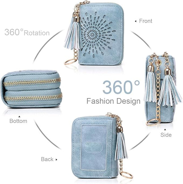 APHISON RFID Credit Card Holder Zipper Card Case Keychain Small Wallet for Women 1942-2 BLUE