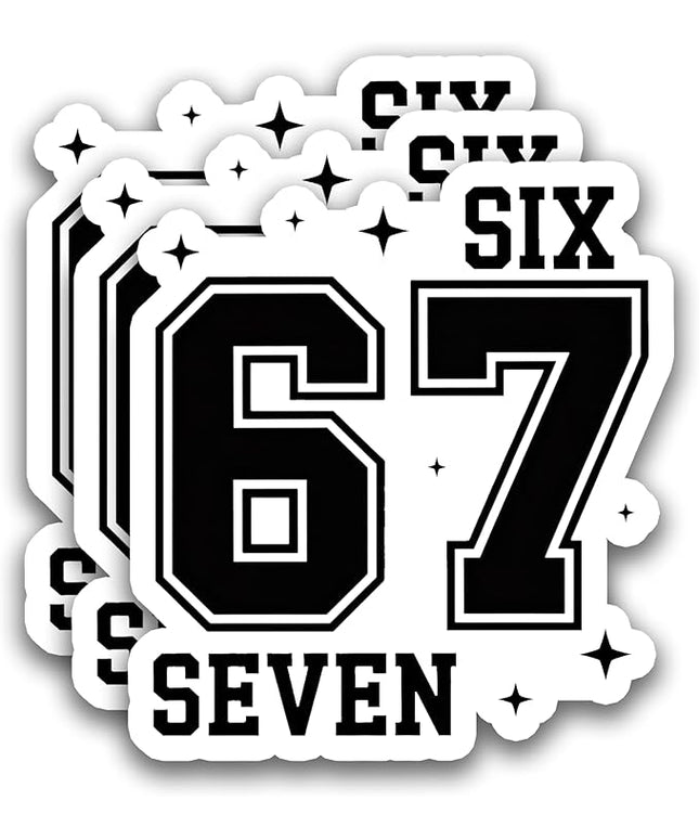 (3Pcs) Funny Six Seven 67 Stickers 6 7 Meme Vinyl Decals Waterproof for Laptop, Water Bottle, Phone Case, Tumbler, Helmet, Scrapbooking, 3" x 2.8"