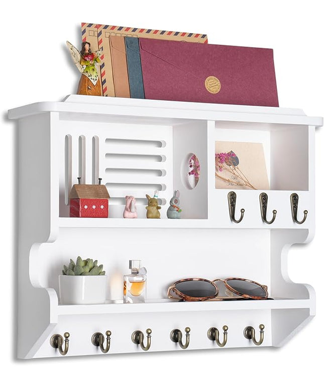 Mutsault Key Holder for Wall, Mail and Key Holder for Home Decor, Key and Mail Holder for Wall with Key Hooks, White