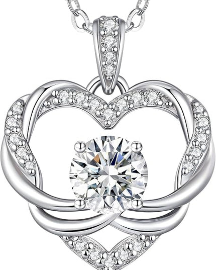 OOBEE Moissanite Heart Necklace for Women 925 Sterling Silver Fine Jewelry, Ideal Birthday Anniversary Christmas Gift for Women Wife Mom Girlfriend