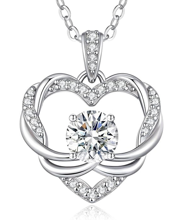 OOBEE Moissanite Heart Necklace for Women 925 Sterling Silver Fine Jewelry, Ideal Birthday Anniversary Christmas Gift for Women Wife Mom Girlfriend