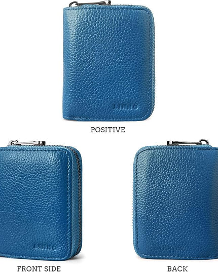 Linno RFID 20 Slots Credit Card Holder Genuine Leather Small Wallet for Women or Men with Zipper