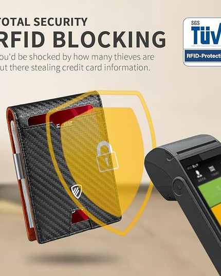 RUNBOX Mens Slim Wallet with Money Clip RFID Blocking Bifold Credit Card Holder for Men with Gift Box