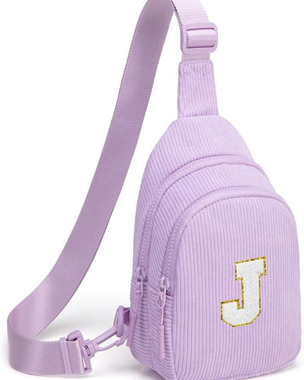 Viverte Small Corduroy Sling Bag Initial Crossbody Bag Fanny Pack for Girls Personalized Birthday Gifts for Teen Girls Gifts