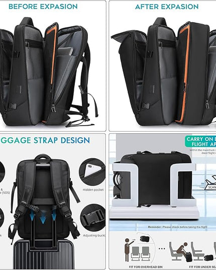 Travel Carry on Backpack 50L Expandable Flight Approved Backpacks 17.3 inch Laptop and USB Charging Port bags Water Resistant Business Back Pack for Women & Men