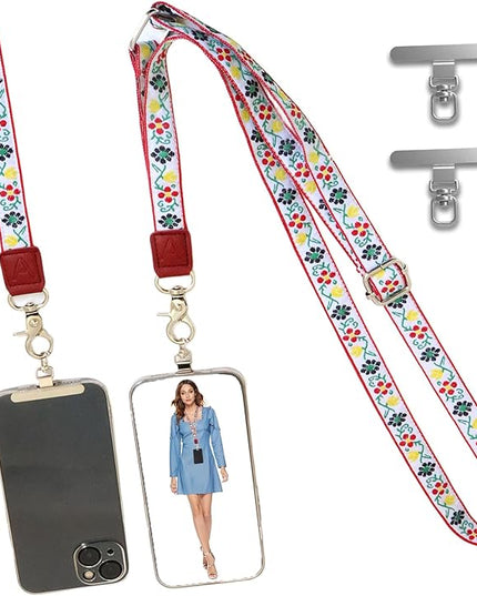 LEMEDE Wrist Keychain and Adjustable Phone Lanyard, Silver Hook Phone Crossbody Strap with 360° Rotating Phone Pads