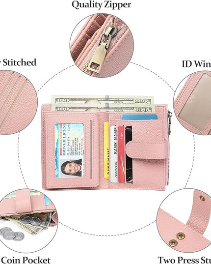 GAEKEAO Womens Wallet Small Leather RFID Blocking Bifold Zipper Pocket Wallet Card Case Purse with ID Window