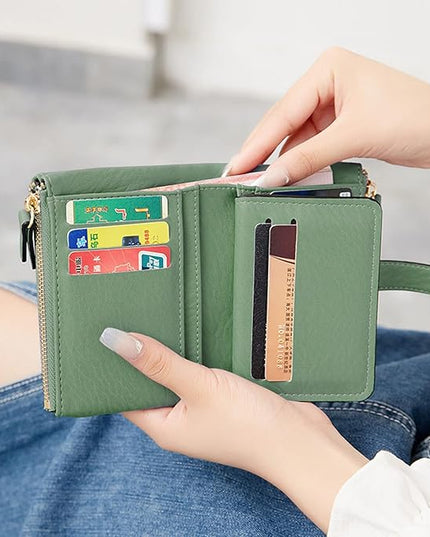 AOXONEL Women's Wallets Leather Wallets for Women Rfid Small Ladies Wallet Billfolds for Women,Trifold Mini Wallets for Women with Double Zipper Coin Pocket (Green)
