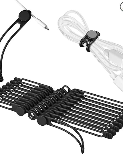 Nearockle Silicone Cable Ties Cord Organizer for Cable Management, 20Pcs 3" and 4.5" Reusable Cable Organizer Electronic Accessories for Home, Office, Kitchen, School, Travel (Black)