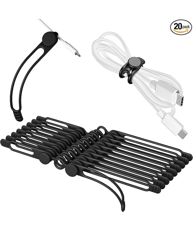 Nearockle Silicone Cable Ties Cord Organizer for Cable Management, 20Pcs 3" and 4.5" Reusable Cable Organizer Electronic Accessories for Home, Office, Kitchen, School, Travel (Black)