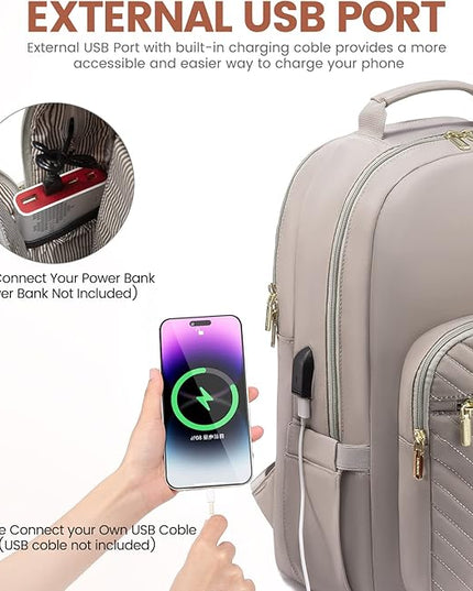 LOVEVOOK Laptop Backpack for Women 17.3 inch,Cute Womens Travel Backpack Purse,Professional Laptop Computer Bag,Waterproof Work Business College Teacher Bags Carry on Backpack with USB Port,Taro Grey