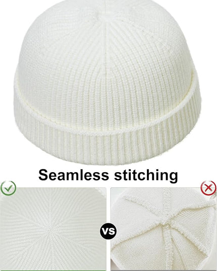 vidsel Thin Wool Fisherman Beanie Hat for Men Women Fall Winter,Short Knit Cuffed Fashion Trawler Skull Cap,Watch Cap