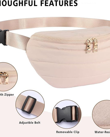 Fanny Packs for Women Fashion Waist Packs Quilted Puffer Belt Bag Puffy Crossbody Bags Sling Purse for Women Travel Running