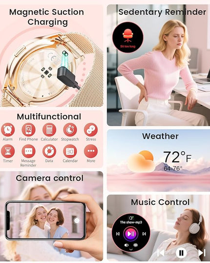 LIGE Smart Watch for Women, 1.43" AMOLED Screen Smartwatch with Answer/Make Call for iPhone/Android/Samsung, Fitness Tracker with 120+ Sport Modes, Sleep/Health Monitor, IP68 Waterproof, 2 Bands,Gold